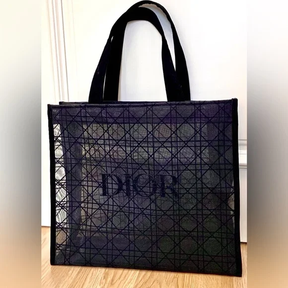 Christian Dior Beauty Parfums Makeup Black Velvet Mesh Large Tote Bag - Picture 3 of 15